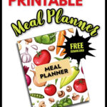 Graphic of a meal planner with a FREE sticker on it and text overlay.