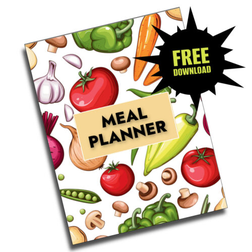 Graphic of a meal planner with a FREE sticker on it.