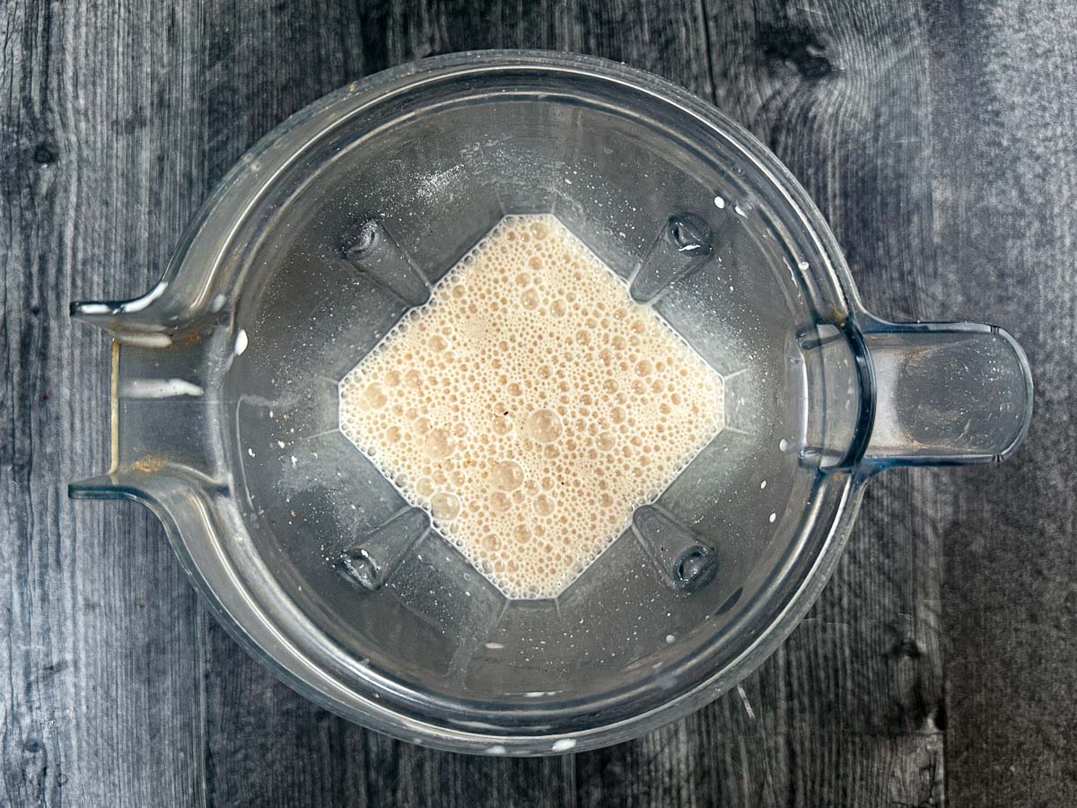 Blender pitcher with the mixed low carb base ready to freeze.