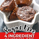 Closeup of white star bowl with keto toffee candy and text overlay.