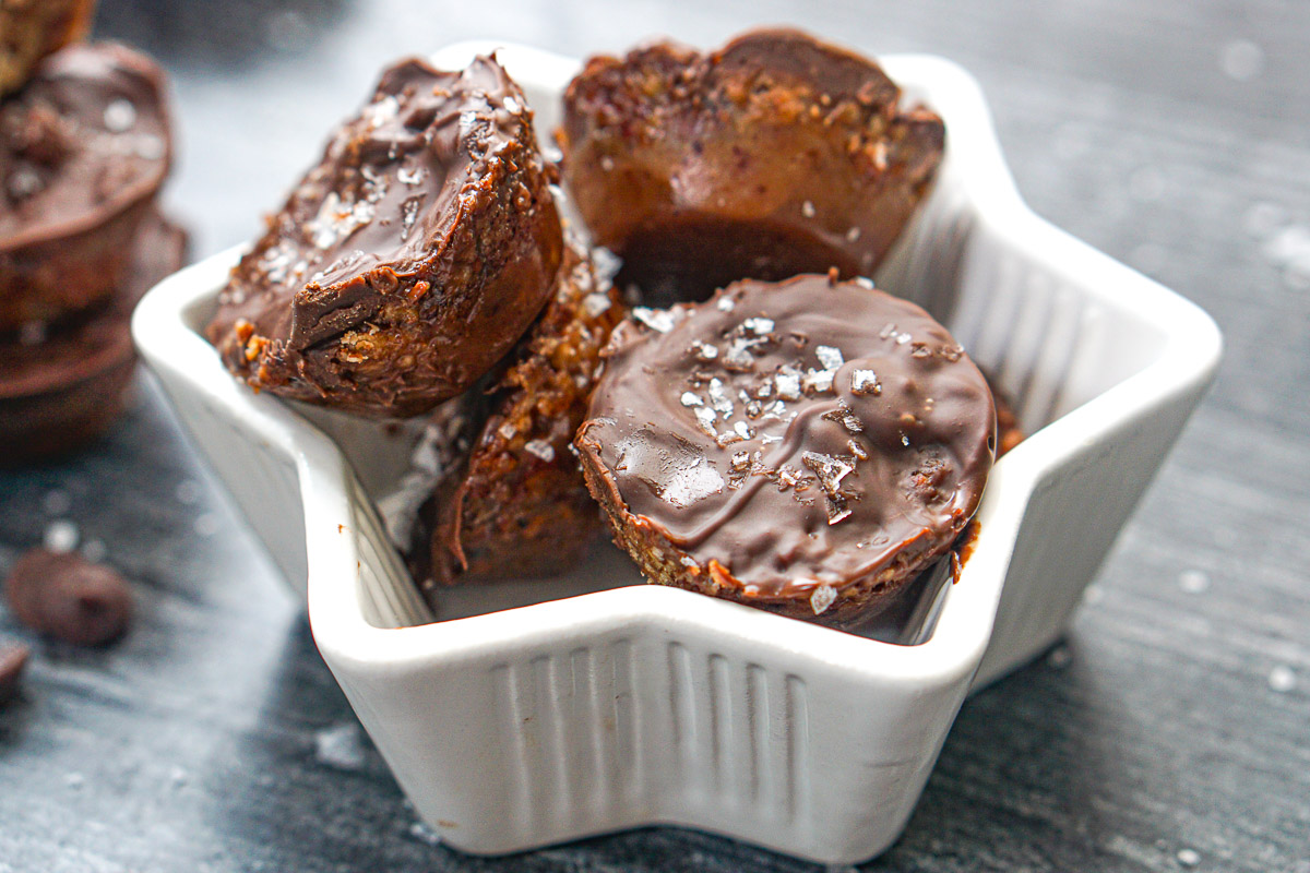Closeup of white star candy dish with the finished sugar free candy recipe.