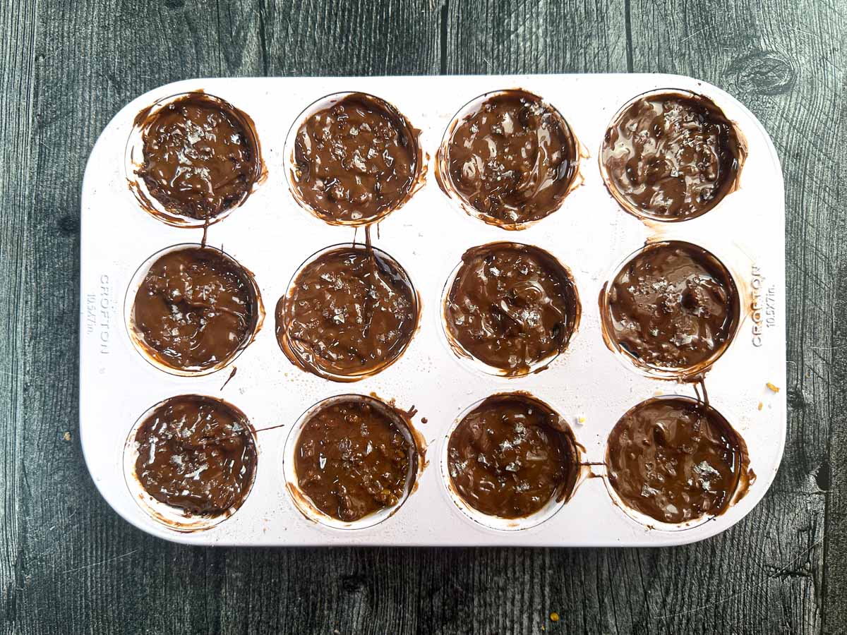 Muffin tin with the finished baked low carb candy.