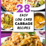 Collage of pictures of cabbage recipes and text overlay.