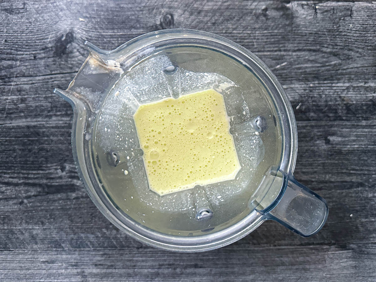 A blender with the protein ice cream base.