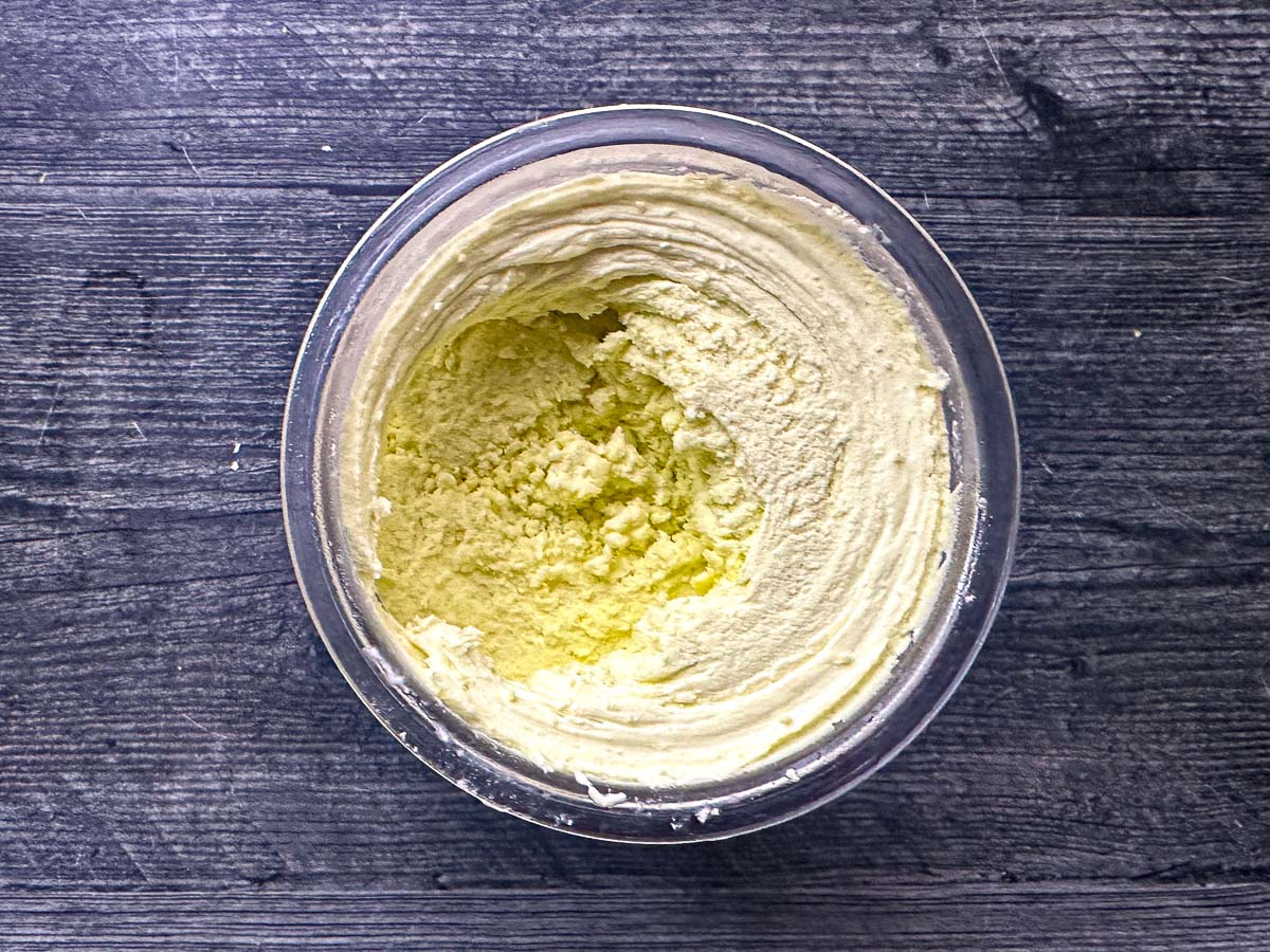 The pint container after one cycle using the lite button of the Ninja Creami.