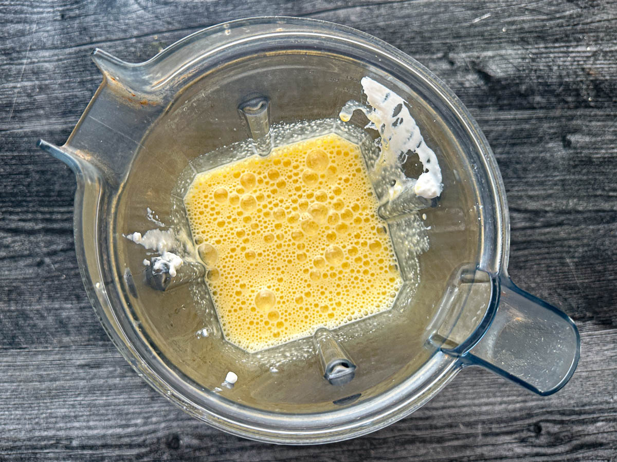 Blender pitcher with the egg mixture.