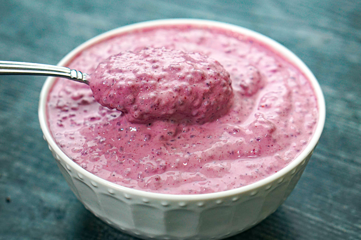 Closeup of a spoonful of the finished recipe.