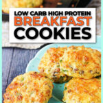 Closeup of savory breakfast cookies with text overlay.