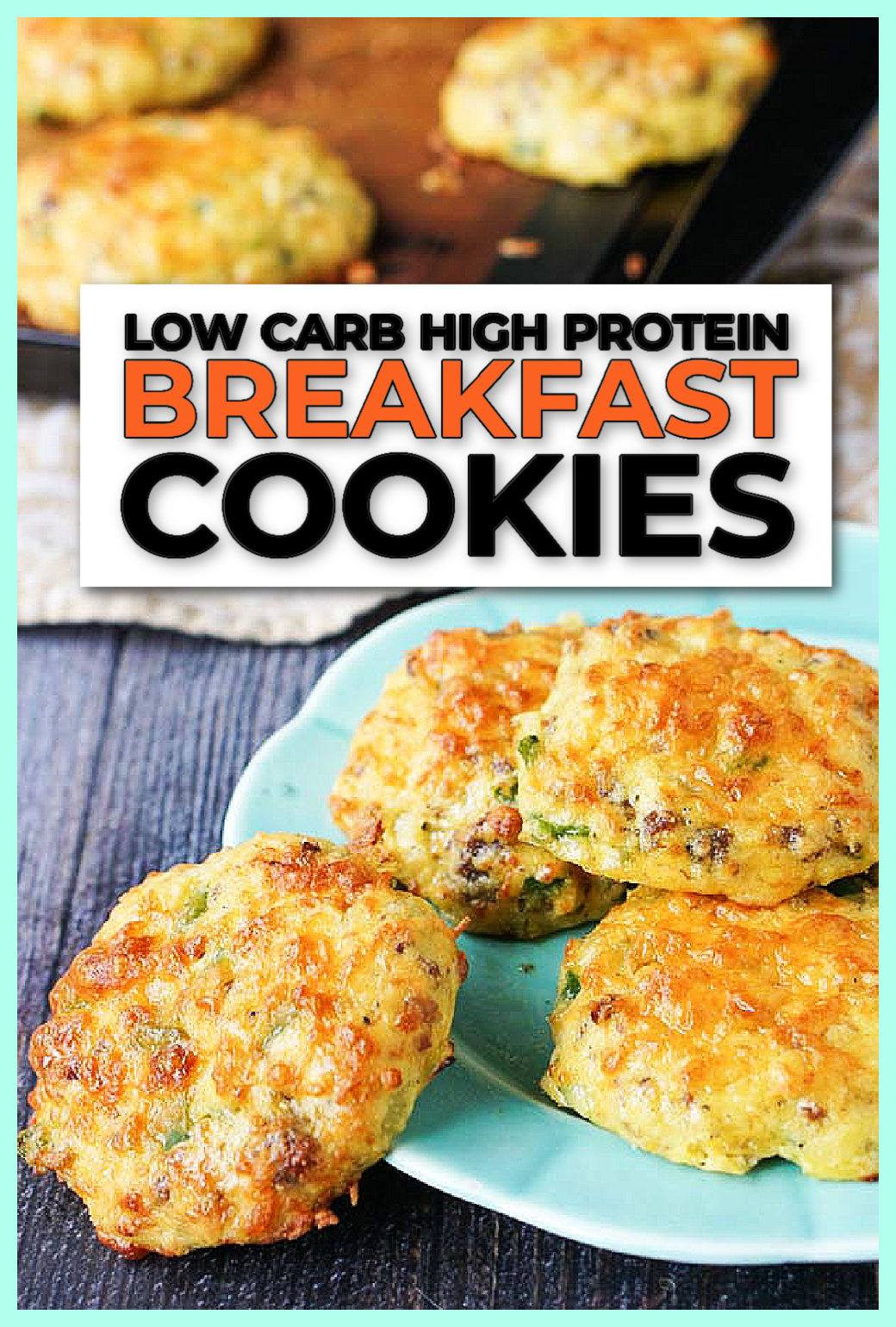 Closeup of savory breakfast cookies with text overlay.