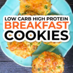 Closeup of savory breakfast cookies with text overlay.